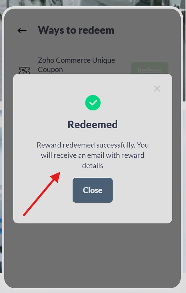 Redeemed successfully confirmation noting the reward is emailed