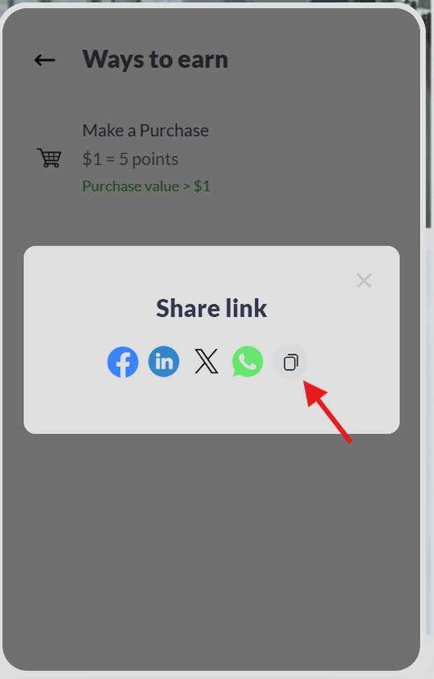 The Share link dialog with a copy button to copy your referral link
