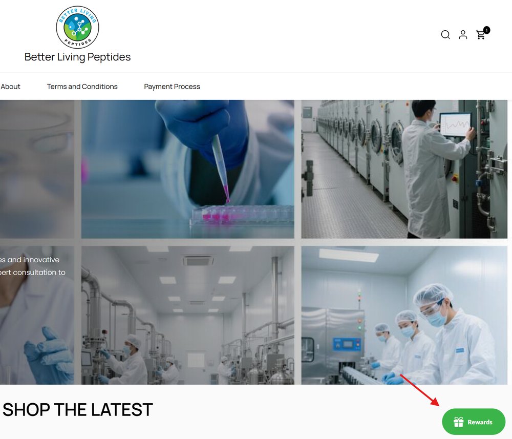 The green Rewards button in the lower-right corner of the BLP Research store